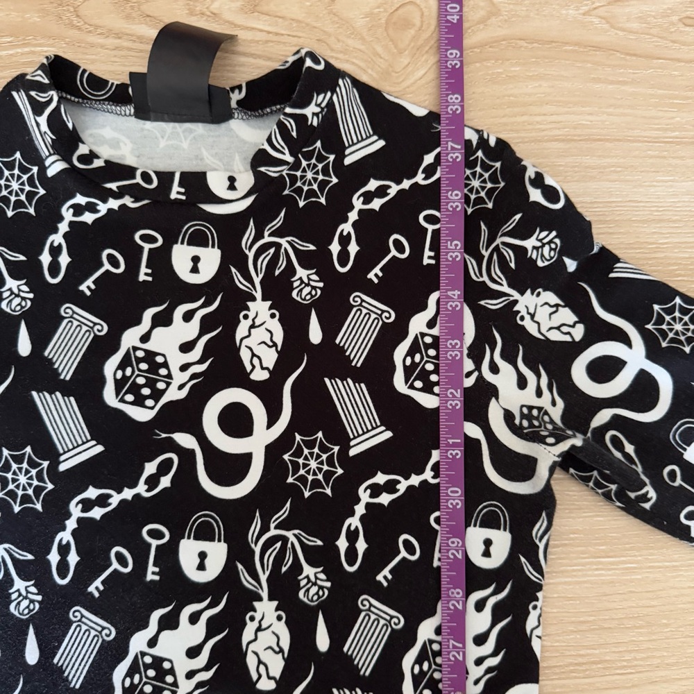 Nooworks‎ Small Ursula Mini Dress Odin Fit Flare Black White Novelty Long Sleeve - Picture 8 of 9